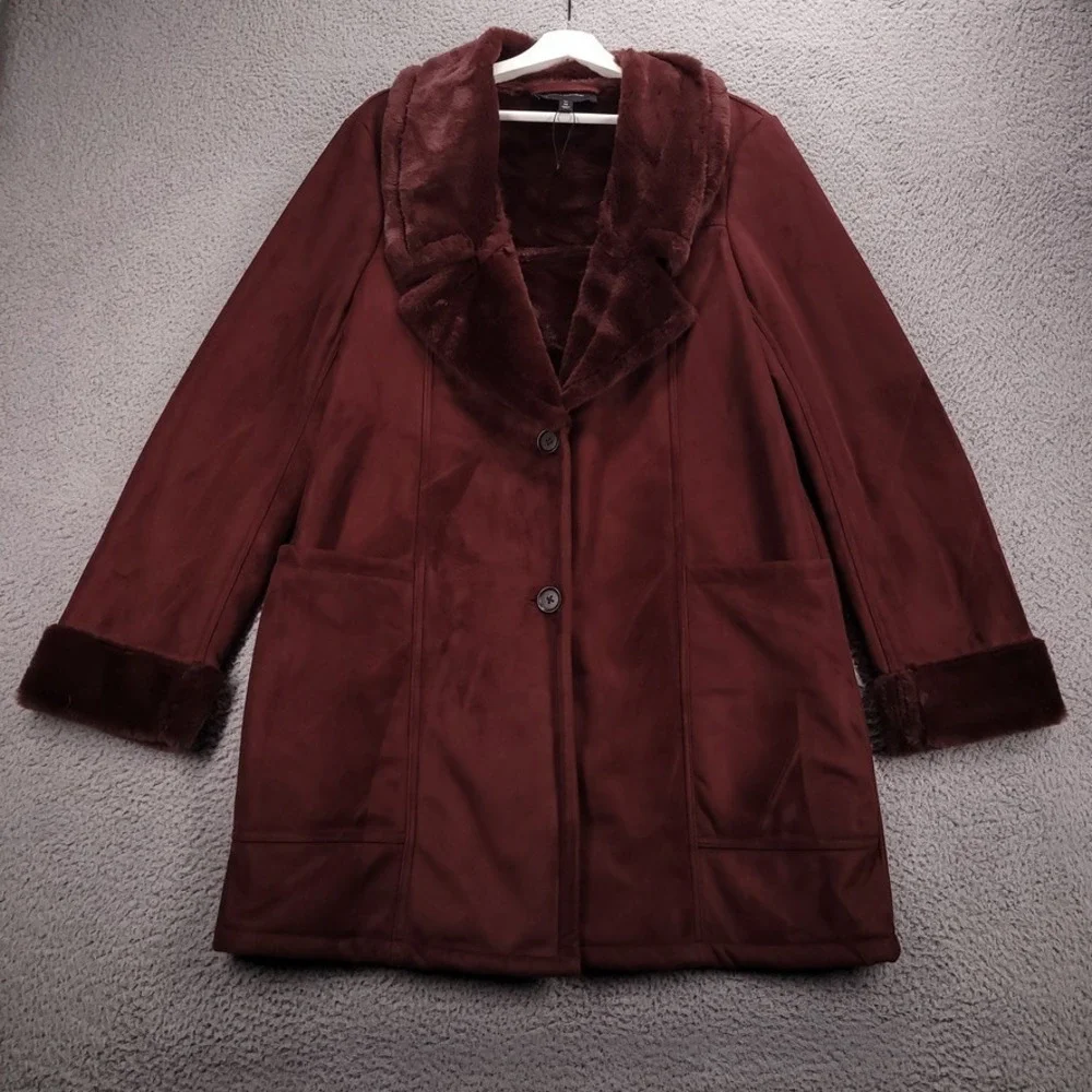 BANANA‎ Republic Factory Size MEDIUM TALL Bordeaux Faux Shearling Coat